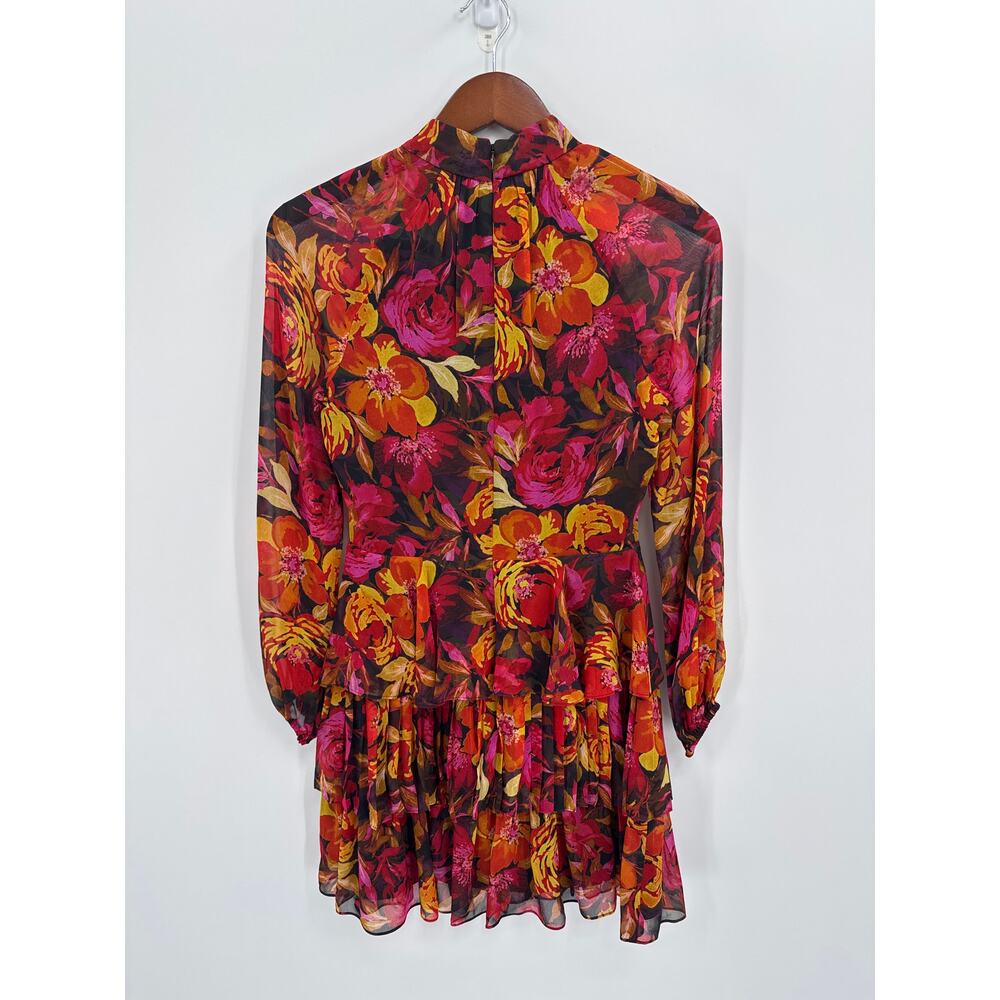 Milly Iyla Autumn Foliage Floral Tiered Mini Dress Long Sleeve Size 0 - Picture 4 of 9